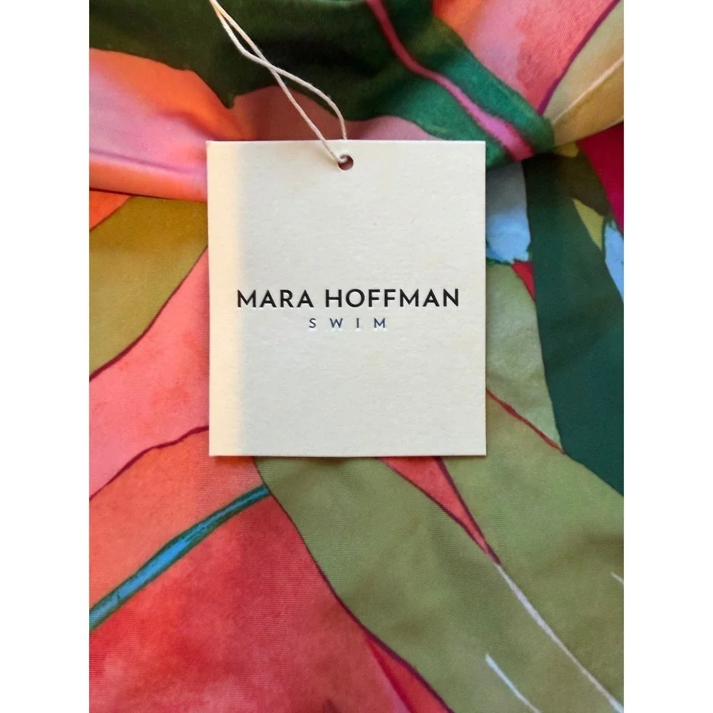Mara Hoffman Goldie High Waisted Bikini Bottom Pink Multi Tropical Leaf XL NWT
